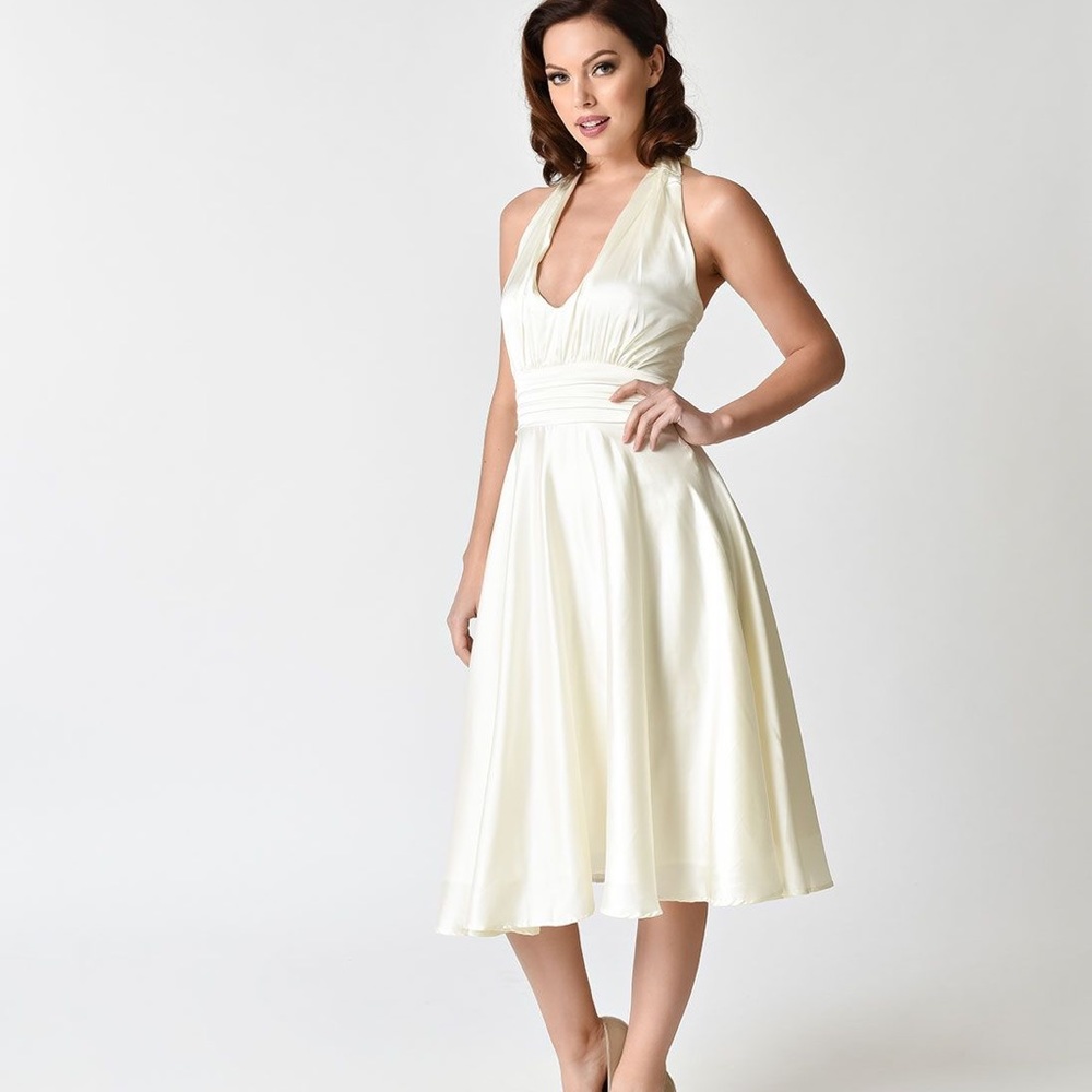 Unique Vintage 1950’s Style Satin Halter Dress